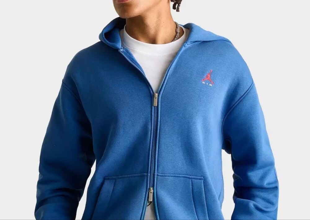 Jordan Men's Blue Zip-Up Hoodie with Red Jumpman
